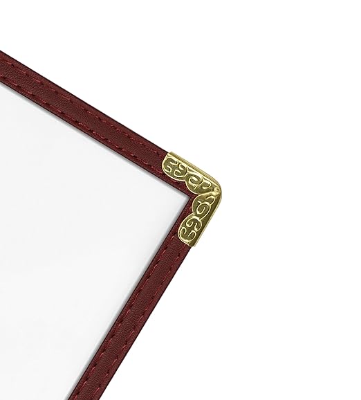 Goodsmart Restaurant Menu Covers – 25 Pack Burgundy 6-View Booklet 8.5" x 14", Side-Loading Vinyl & Plastic Menu Holders, Clear Menu Sleeves, Leather-Style Café Covers with Gold Corners