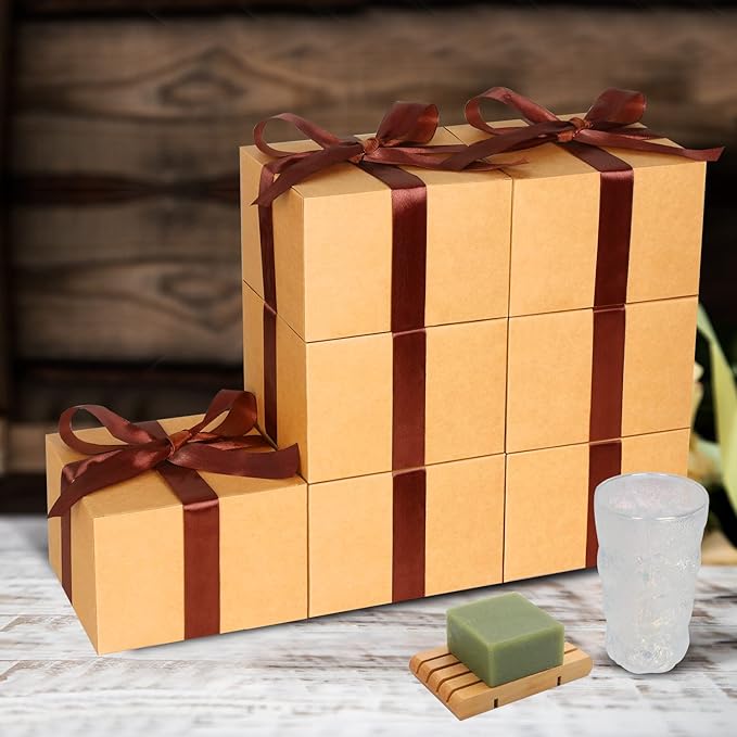 COTOPHER Small Gift Boxes 10 Pack 6x6x4 inches Brown Gift Boxes with Lids for Gifts, Crafting, Wedding Party Favor, Cupcake Box, Candy, Bridesmaids Proposal Box