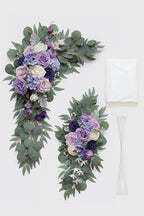 Lilac Artificial Wedding Arch Flowers Kit (Pack of 3) with 26Ft White Shiny Arch Draping Fabric for DIY Wedding Party Ceremony Reception Backdrop Floral Decoration