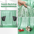 Eternal Beauty Mint Green Sequin Backdrop, 4x7 Ft Glitter Background Curtains for Shimmer Photography Party Wedding Birthday Back Drop Decor
