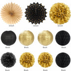 Black Gold Women-Men Happy-Retirement Party-Decorations - 21pcs Celebration Banner,Paper Streamers Lanterns Honeycomb,Tissue Flowers Pom Poms Fan, Classroom Backdrop Supplies Garland Decor Huglony