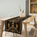 Viking Tree of Life Abstract Table Runner for Living Room Home Party Coffee Dining Party Wedding Golden Black Celtic Style Geometric Dragon Boat Rudder Ancient Script Table Runner 13x90 Inch