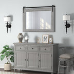 COGOOD Farmhouse Bathroom Mirror - 41" x 30" Rustic Barn Door Mirror for Living Room, Entryway, Bedroom, Vanity Wall Decor (Grey)