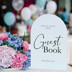 White Arch Acrylic Wedding Sign- 5"x7" Guest Book Sign and Base,1/8" Thick | Modern Calligraphy Arched Acrylic Table Sign for Wedding & Event Party