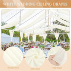 6 Panels Ivory Ceiling Drapes for Wedding 5ftx40ft Sheer Drapery Chiffon Fabric Arch Draping Curtains for Party Ceremony Birthday Baby Shower Reception Stage Ceiling Decorations