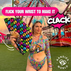 Kandies World UV Reactive Custom Festival Folding Hand Fan - Unique Designs, Made of Bamboo, Clacking Sound, Lightweight - Perfect Rave and Festival Accessory!