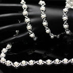 1 Yard Pearl Trim Chain Rhinestone Silver String Crystal Applique Fringe Ribbon Strips Beads Sewing Dress DIY Party Wedding Bouquet for Decoration Bridal Costume Embellishment