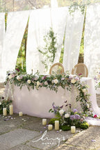 Ling's Moment 9FT Flower Garland for Backdrop Decorations - Wedding Arch Flowers, Eucalyptus & Rose, Artificial Floral Garland for Mantel - Sweetheart Table Decor for Ceremony Reception, Lilac & Gold