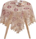 Round Embroidered Lace Tablecloth Vintage Decorative Exquisite Border Table Cover for Party Wedding Home Decorations, Round-35, Red