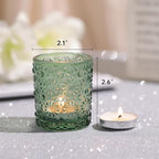 Green Votive Candle Holder Set of 36, Flower Tea Lights Candles Holders for Wedding Table Decor, Birthday Parties, Vintage Home Decor, Bridal Shower and Holiday Decorations