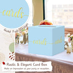 QIKSION Light Blue Wedding Card Box, Gold Foil Gift Card Box for Party, Wedding Reception, Birthday, Baby Shower, Raffle, Graduation