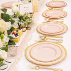 Hioasis 60pcs Pink Plastic Plates - Pink and Gold Disposable Dinnerware with Gold Rim, Heavy-duty, 7.5 inch, Dessert Plates for Party & Wedding