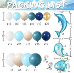 Nautical Balloon Arch Kit,154Pcs Navy Blue Sand White Gold Balloon Garland with Tropical Fish,Whale,Dolphin Foil Balloons for Sea Sailing Nautical Baby Shower Ocean Animals Birthday Party Decorations