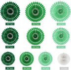 BEISHIDA Green White Party Decoration Hanging Honeycomb Round Paper Fans Kit for Theme Birthday Baby Shower Summer Forest Patrick's Irish Backdrop Party Supplies（11packs）