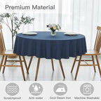 maxmill Round Linen Textured Tablecloth Spill-Proof Stainproof Wrinkle Free Washable Fabric Table Cloth for Circular Table Cover, Dining Room Buffet Banquet Parties Holiday Dinner, 70 Inch Navy Blue