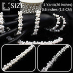 1 Yard Pearl Trim Chain String Silver Applique Fringe Ribbon Strips Beads Sewing Dress DIY Party Wedding Bouquet for Decoration Bridal Costume Embellishment