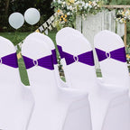 Howhic Pack of 30 Spandex Chair Sashes Bows Stretch Chair Cover Band with Buckle Slider Universal Elastic Chair Ties for Wedding Banquet Party Event Decoration (Purple)