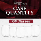 Smarty Had A Party 12 oz Clear Plastic Stemless Wine Glasses (64 Pieces) – Classy Disposable Stemless Cups, Unbreakable Drinkware – Plastic Spritz Glasses for Weddings & Parties; Wine Party Supplies