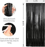 Crosize 4 Pack 3.3 x 9.9 ft Black Foil Fringe Backdrop Curtain, Streamer Backdrop Curtains, Streamers Birthday Party Decorations, Tinsel Curtain for Parties, Photo Booth Backdrops, Party Décor