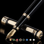 Scriveiner Black Lacquer Fountain Pen - Stunning Luxury Pen, Real Gold Finish, Schmidt Gilded Nib (Extra Fine), Best Pen Gift Set for Men & Women, Professional, Executive, Office, Nice Pens