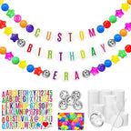 Giant Friendship Bracelet Garland Kit, DIY Birthday Banner with Letters Ball Jumbo Customizable Friendship Bracelet Decor for Halloween Christmas Wedding Party(Rainbow Colors)