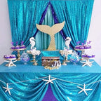 QueenDream Aqua Blue Tablecloth 90 x 132 Inch Sequin Tablecloth for Party Decorations Glitter Tablecloth for Bridal Baby Shower Wedding