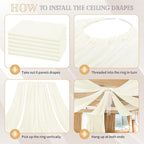 6 Panels Ivory Ceiling Drapes for Wedding 5ftx30ft Sheer Drapery Chiffon Fabric Arch Draping Curtains for Party Ceremony Birthday Baby Shower Reception Stage Ceiling Decorations