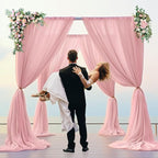 PARTISKY 10ftx10ft Dusty Rose Chiffon Sheer Backdrop Curtains, Wrinkle-Free Wedding Backdrop Drapes for Birthday Party Ceremony Arch Stage Decor Background for Photography 5ft x 10ft,2 Panels