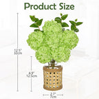 Hollyone Green Hydrangea Artificial Flowers in Woven Glass Vase with Faux Water Silk Hydrangeas Fake Flowers Floral Arrangement for Home Indoor Bathroom Kitchen Office Table Centerpiece Shelf Decor