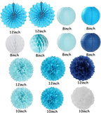 Light-Royal Navy-Blue White Party-Decorations Streamers - 14pc Boy Birthday Baby Shower Paper Lanterns Fan,Tissue Pom Poms,Honeycomb Balls,Bachelorette Bridal Wedding Engagement Decor Lasting Surprise