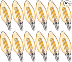 FLSNT LED Candelabra Light Bulbs 40W Equivalent, B11 E12 Small Base Chandelier Bulbs, 2200K Warm White, Dimmable, 330LM, Amber Glass Finishing, 12 Pack UL,CA65 Listed.