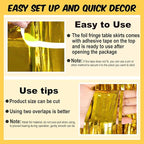 3 Pack 29 x108 Inch Gold Foil Fringe Table Skirts Metallic Banner for Tinsel Streamer Garland Backdrop for Parade Floats Mother's Day, Graduate, Birthday, Wedding Party Decoration