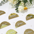 UNIQOOO 20 Pcs 3.5x2 inches Gold Mirror Half Circle Acrylic Sign DIY Blank Semicircle Acrylic Place Cards, Perfect for Wedding Table Decor, Centerpiece, Decoration, Party,Anniversary, Event