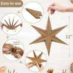 EASY JOY 5 Pcs Wood Grain Paper Star Lanterns 6-Pointed 12 Inch Christmas Hanging Lamp Rustic Paper Decorations Vintage Christmas Home Hanging Decoration for Xmas Tree Wedding Birthday Party Decor