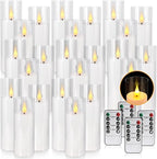 Flickering Flameless LED Candles, 24 Pcs Battery Operated Acrylic LED Pillar Candles with 4 Remote Controls & Timer Function - Safe for Home, Wedding, Outdoor Decor, Halloween, Christmas Party.