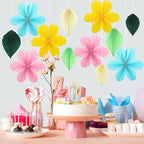 ADLKGG Paper Flowers Leaves Fan Party Decorations, Hanging Flower Wall Backdrop for Classroom Decor, Spring Party Decorations, Wedding, Tropical Jungle Forest Birthday, Fiesta Party, 12pcs