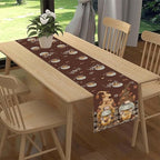 Coffee Time Table Runner, Farmhouse Retro Gnome Coffee Cup Tea Party Cafe Brwon Table Center Decor for Home Kitchen Dining Patio Holiday Party Indoor Outdoor Table Decorations,13"x36" Inch