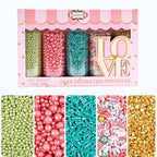 Confect Cool Mom Sprinkles Mix – 5 Pack Assorted Cake & Cupcake Decorations (Teal Jimmies, Green Dragees, Pink Pearls, Sparkling Gold Sugar) –Fun Dessert Toppings for Baking, Parties & Gifts – Vegan, Gluten-Free, Nut-Free, Soy-Free, Dairy-Free, Palm Oi...