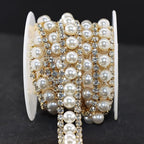 Jerler Rhinestone Trim Applique 1 Yard 2 Rows Crystal Chain Banding Diamond Inlaid White Pearl Beaded Rhinestones for Crafts Clothing and Bridal Embellishments Wedding Ideas Christmas Decorations