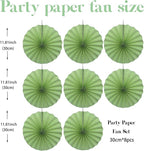 Green Hanging Paper Fans,12in,30 Color,DIY Set,Light Green,Military Theme,Birthday Occasion