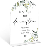 Greenery Glow Stick Sign, 6 x 8 Inch White Arch Acrylic Wedding Sign with Holder, Wedding Sign for Ceremony and Reception, Wedding Decoration, Wedding Supplies - LY22