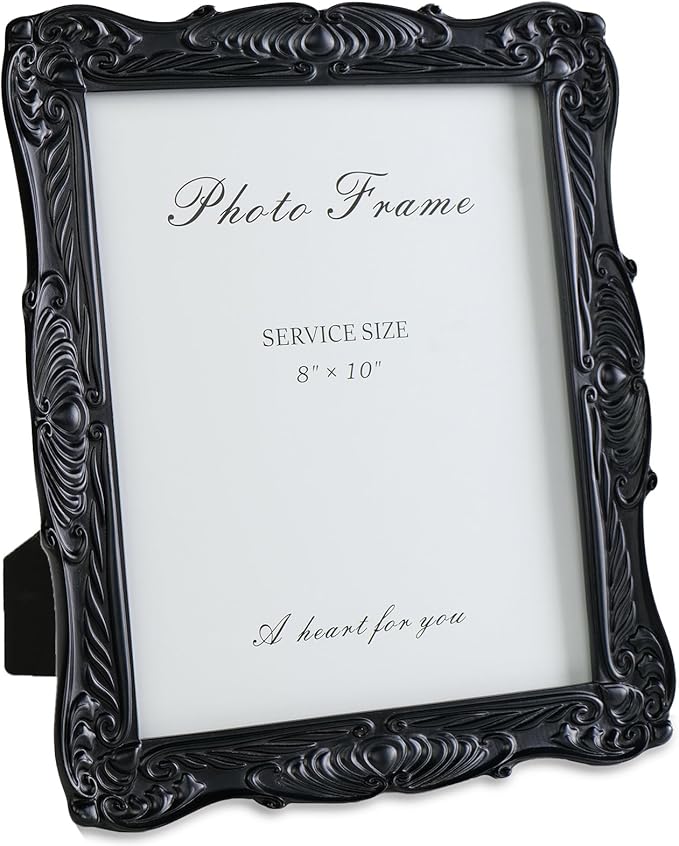 Cuspin Black 8x10 Picture Frame, Vintage Ornate Decorative Hand-Carved Resin Photo Frame with Detailed Design for Tabletop Display or Wall Hanging, Black Home Decor