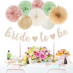 Sage-Green Pink-Beige Bridal-Shower Party-Decorations - 36pcs Bride To Be Banner,Bachelorette Paper Lanterns,Neutral Wedding Streamers Garland,Boho Tissue Pom Poms Flower Fan Decor Supplies Burgleda