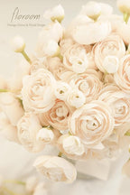 Floroom Ranunculus Artificial Flowers 18 Pcs Champagne Faux Silk Mini Ranunculus Bulk Fake Wedding Filler Flowers for DIY Cream Bouquets, Centerpieces, Bridal Shower Decorations & Arrangements