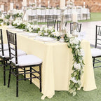 12 Packs 90 x 132 Inch Tablecloth, Beige Polyester Table Cloth for 6ft Rectangle Tables, Washable Fabric TableCover for Wedding Banquets Parties Buffet Dining Table