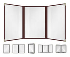 Goodsmart Restaurant Menu Covers – 25 Pack Burgundy 6-View Trifold 8.5" x 14", Side-Loading Vinyl & Plastic Menu Holders, Clear Menu Sleeves, Leather-Style Café Covers with Gold Corners