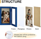 decorUhome Double 8x10 Picture Frame Vertical, Engineered Wood Bifold Photo Frame with Plexiglass for Tabletop Display, 8x10, Royal Blue