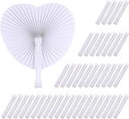ZWIN 48 Pcs Heart Shaped Paper Fans for Wedding Pocket Folding Paper Fans with Plastic Handle White Blank Fans for Guest Celebration Party Decoration