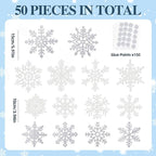 Winter Snowflake Cutouts - Glitter Paper Snowflake Decorations - 50Pcs White & Silver Double-Side Christmas Cutouts for Holiday Winter Wonderland Bulletin Board, Frozen Party Decor