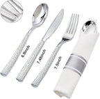 Supernal 60 Pack Pre-Rolled Silver Plastic Cutlery Heavy Duty Wrapped Silverware Disposable Premium Silver Plastic Silverware Forks and Spoons for Halloween Thanksgiving Christmas